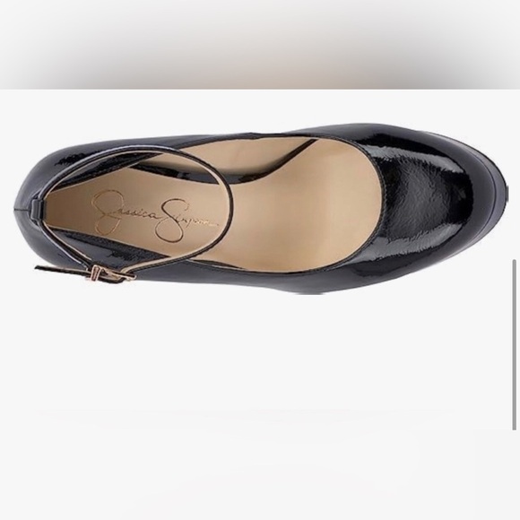 Jessica simpson black patent curved block heel mary‎ jane platform heels size 10 - Picture 4 of 4